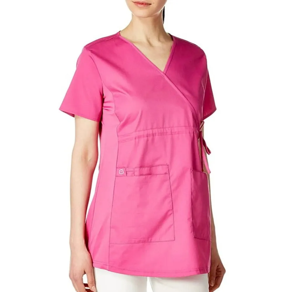 work maternity wrap pink scrub top Size Medium comfy stretchy - Image 12