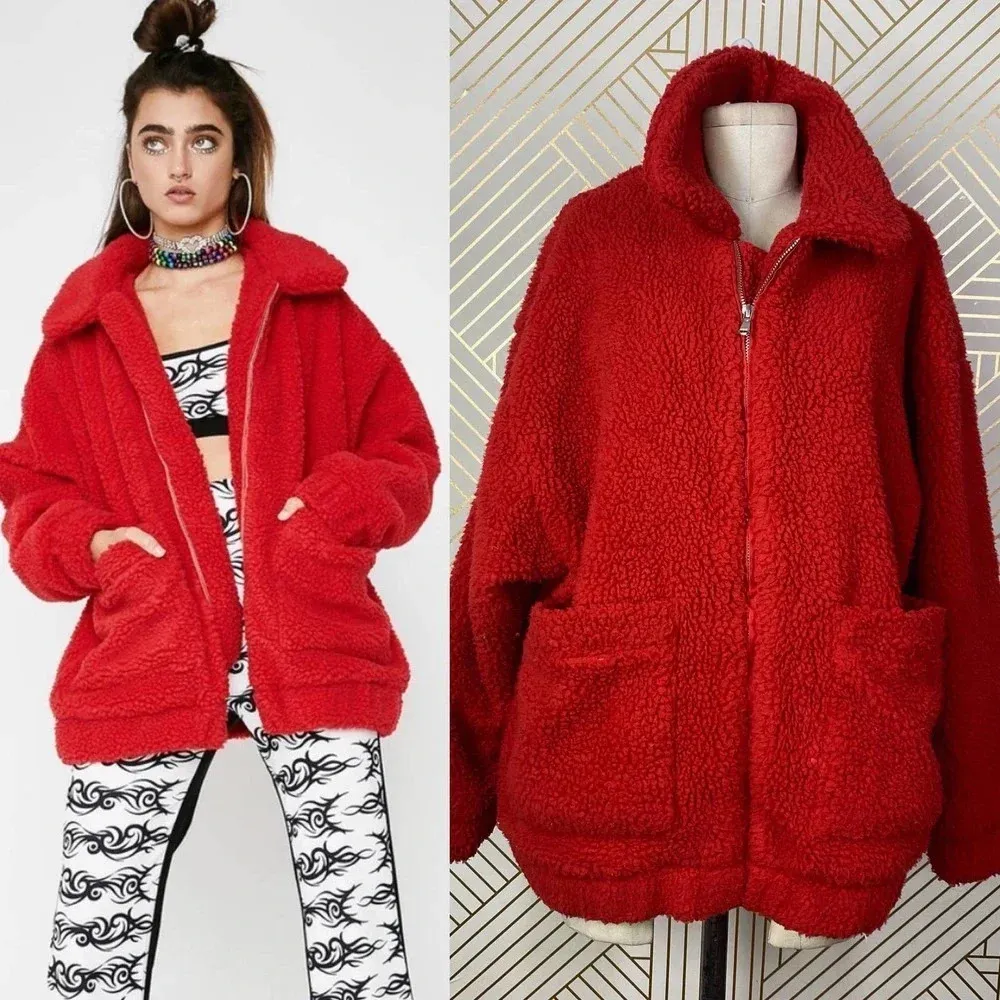 I.AM.GIA‎ Pixie Teddy Coat Red Sherpa Fleece - Image 2