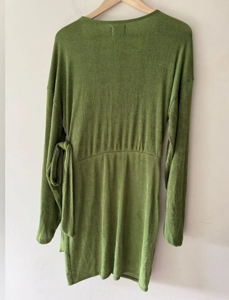 ASOS Green Luxe Long Sleeve Mini Wrap Dress With Side Tie - Image 6