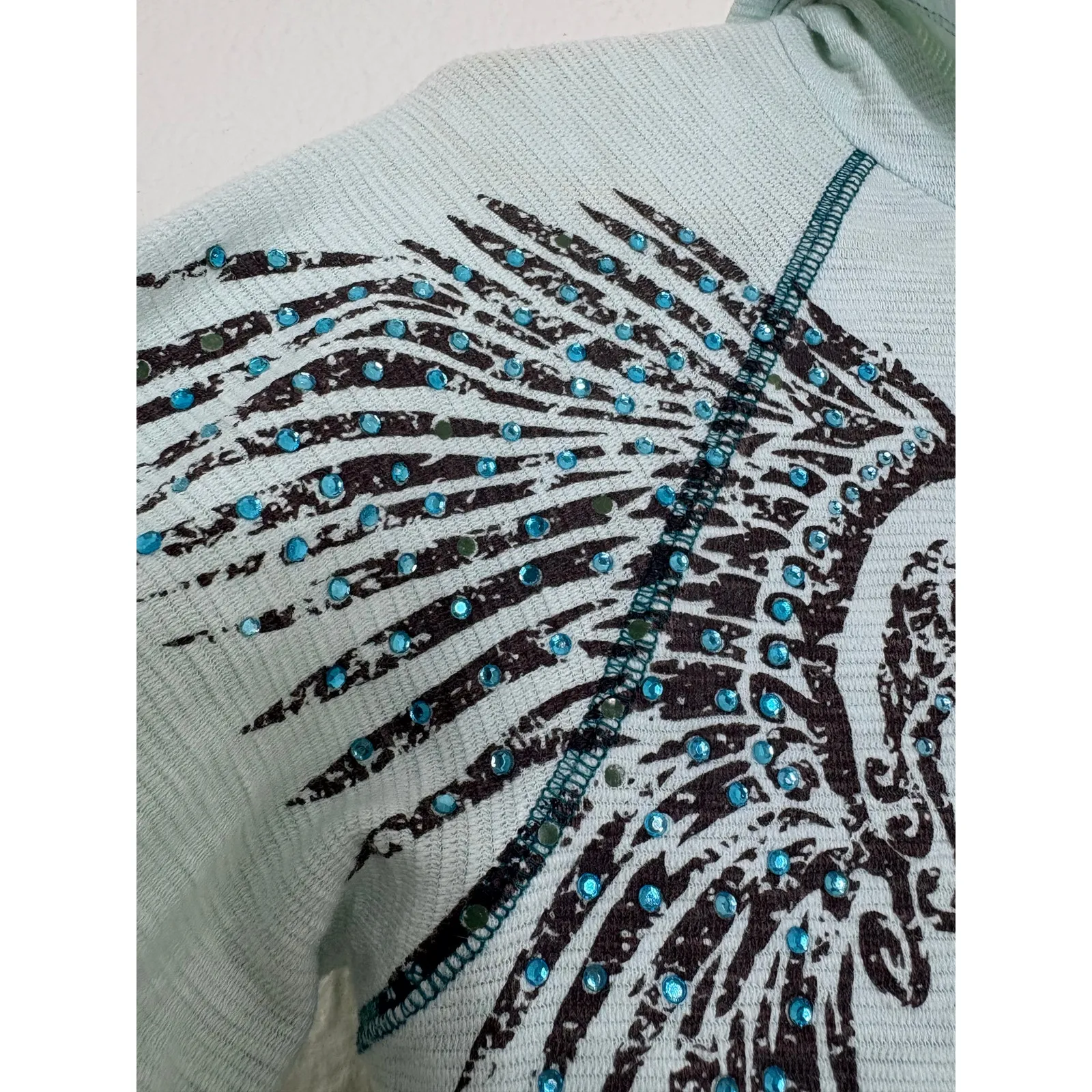 Vintage Y2K Adiktd Blue Rhinestone Euro Zip Up Hoodie Size Small Emo Grunge 90s - Image 7