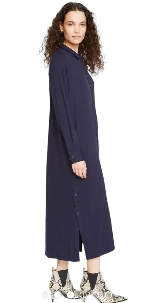 Universal Standard Sally Liquid Jersey Shirtdress Midnight Navy Size 2XS or 6-8 - Image 10