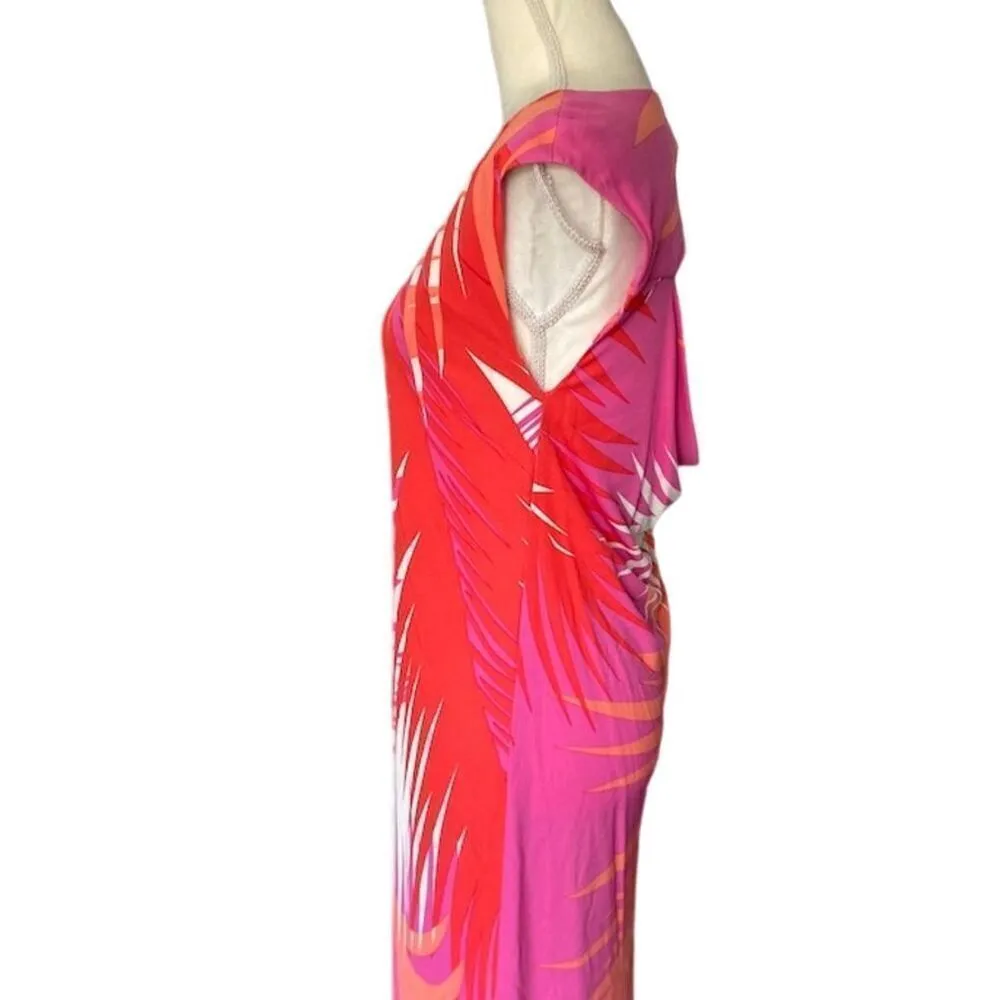 Tibi Women's Shift Dress Size S Pink/Orange Palm Leaf Sleeveless Party - Image 4