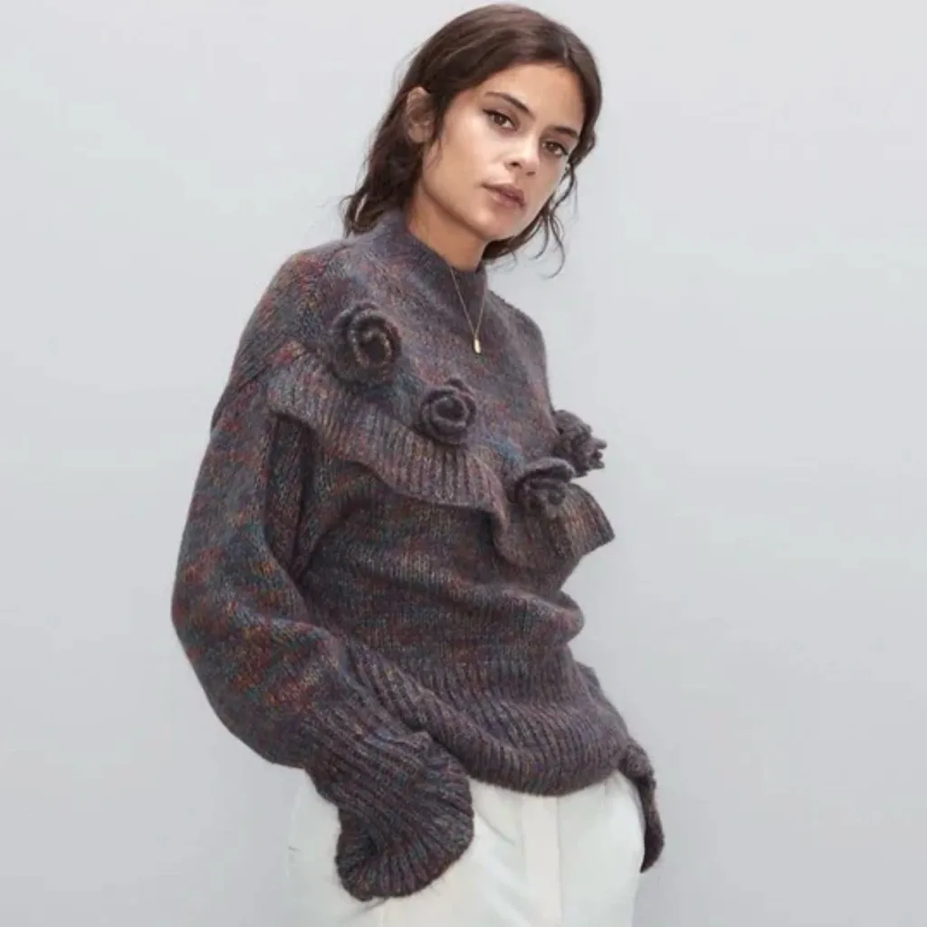 Zara Multicolor Sweater with Ruffle Detail - Image 2