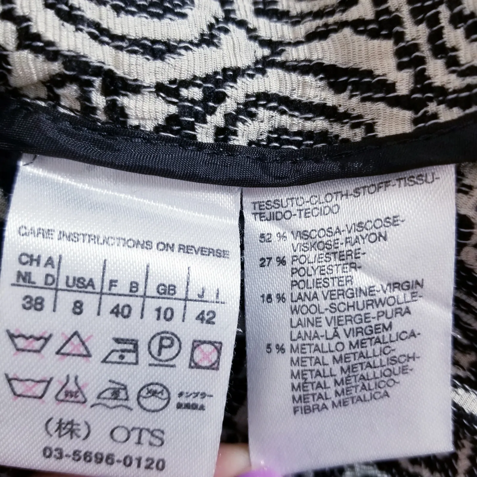 Max Mara Wool Blend Whirlpool Jacquard Blazer Jacket Crafted Woven Buttons Gray Size 8 - Image 10