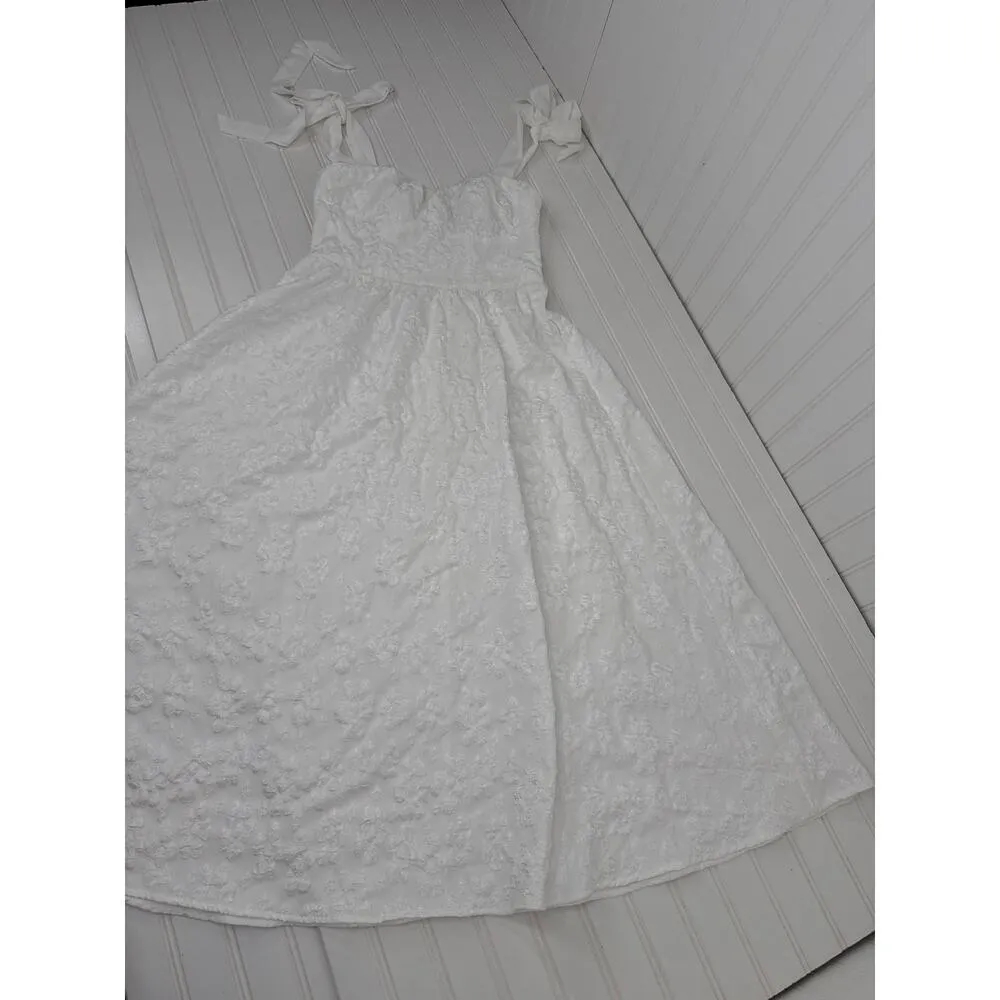 NWOT Lulus Bubbly Bliss White Jacquard Bustier Tie-Strap Midi Dress Size S - Image 4