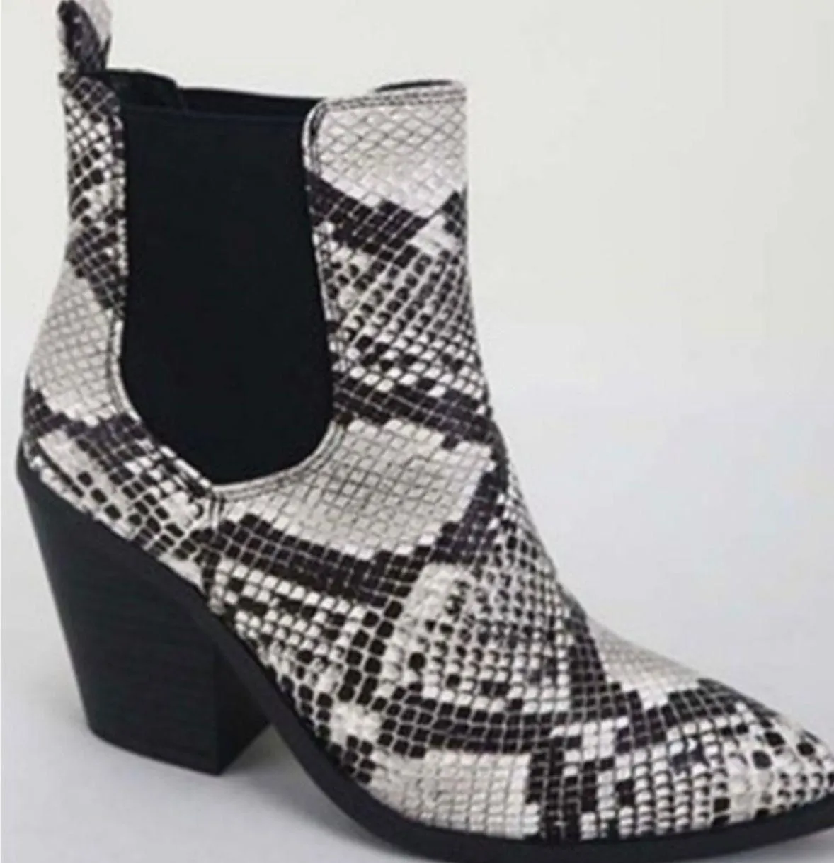 Snakeskin Chunky Heel Slip on Bootie - Image 2