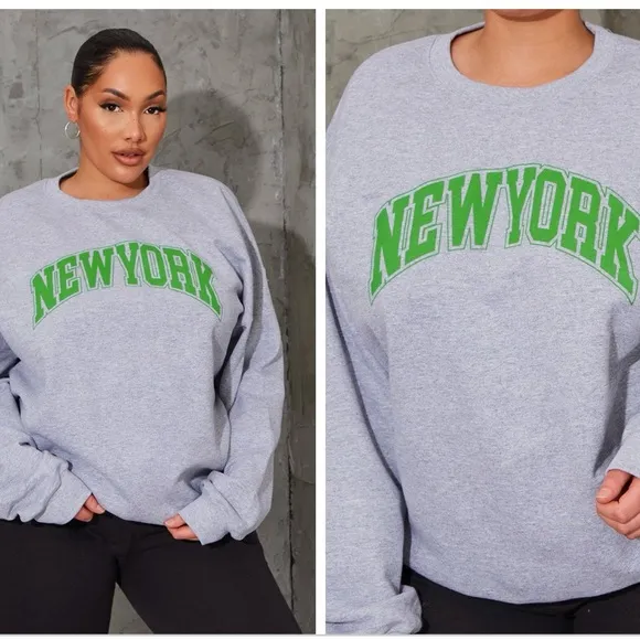 Pretty little thing gray and green “New York” crewneck sweatshirt size 16 - Image 2