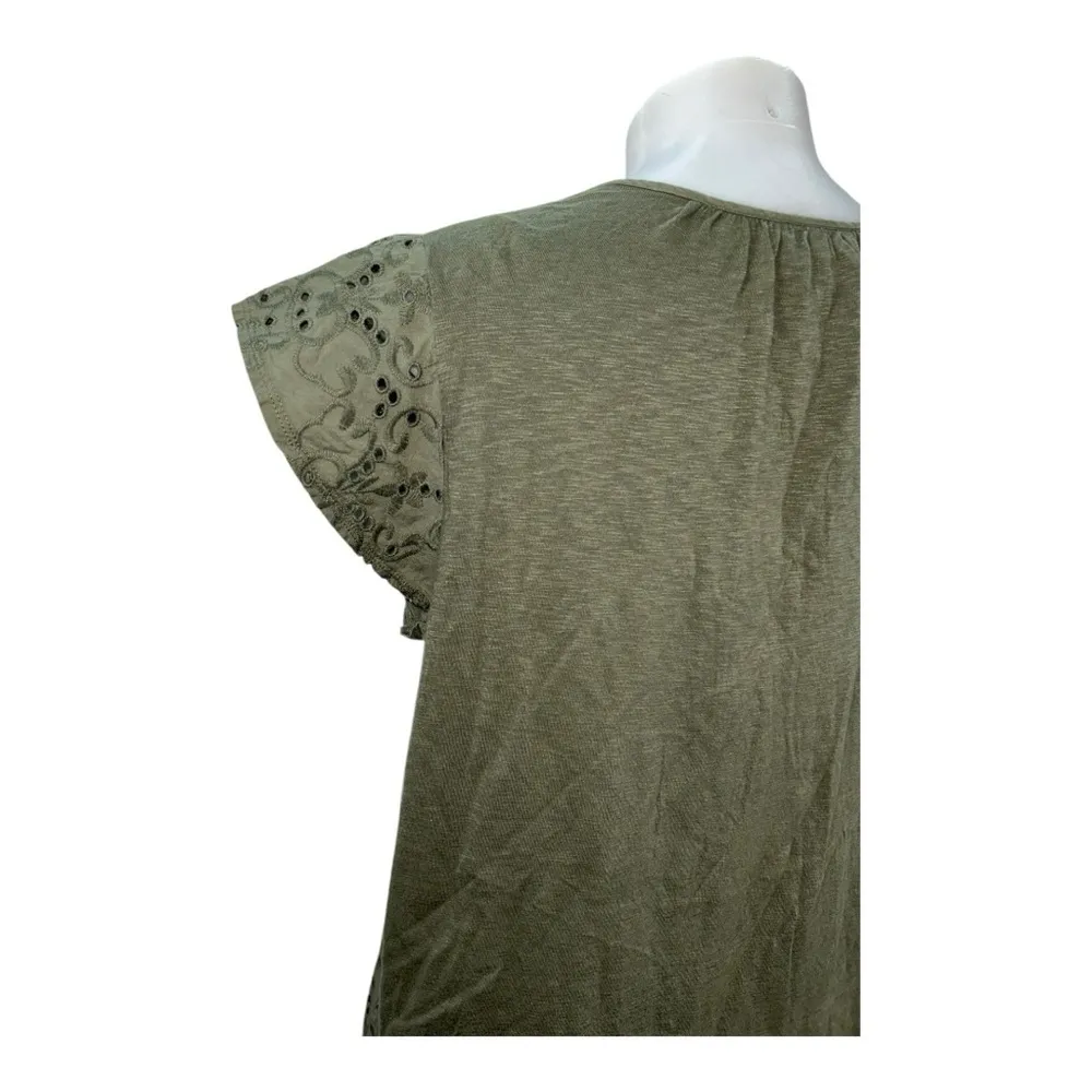 Style and Co Green Olive Flutter Sleeve women’s Blouse with Tie Front Size 1X - Image 5