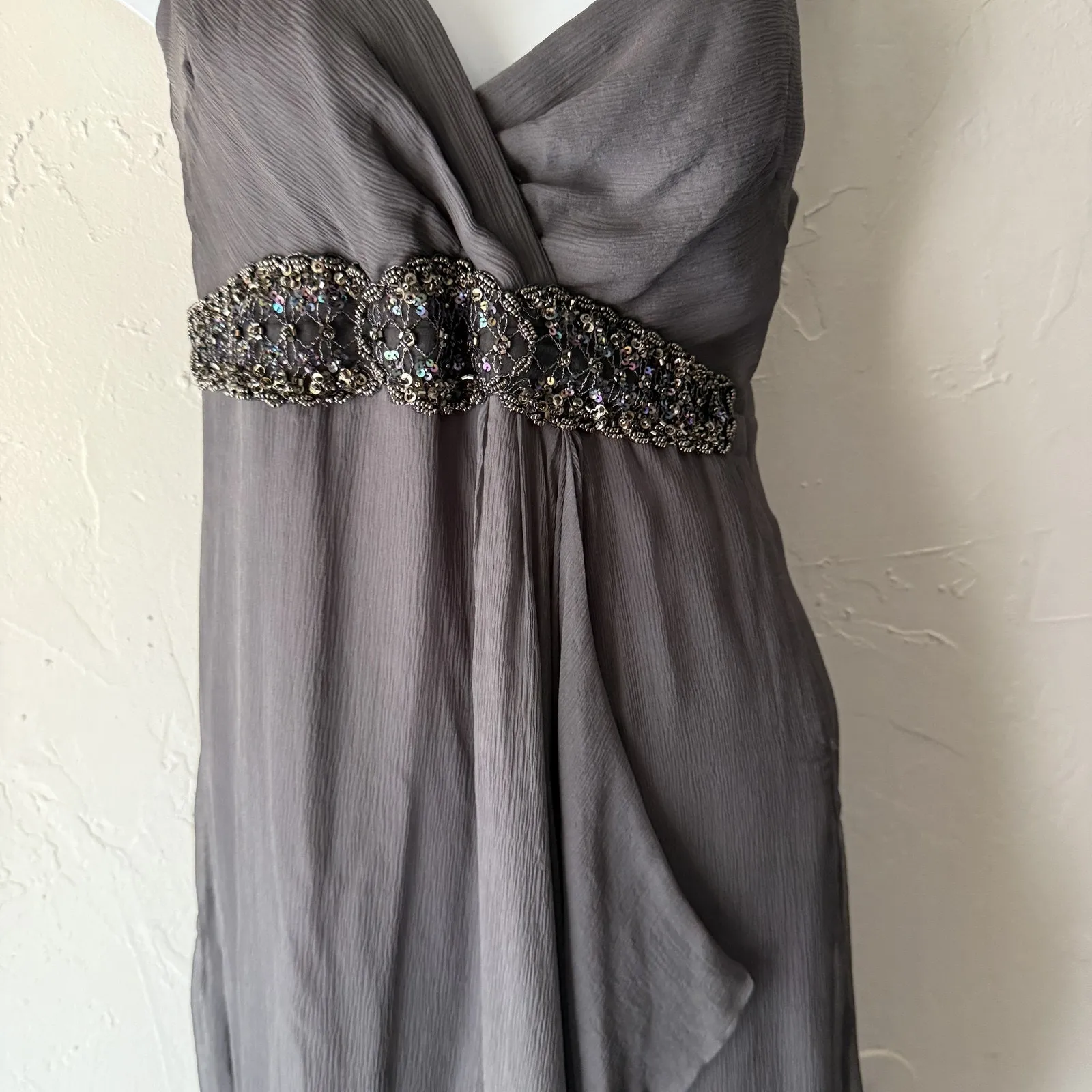 Wendy Katlen Dress Y2k 6 Silk Beaded Waist Formal Gown Chiffon Fairy Unique‎ Gray - Image 2