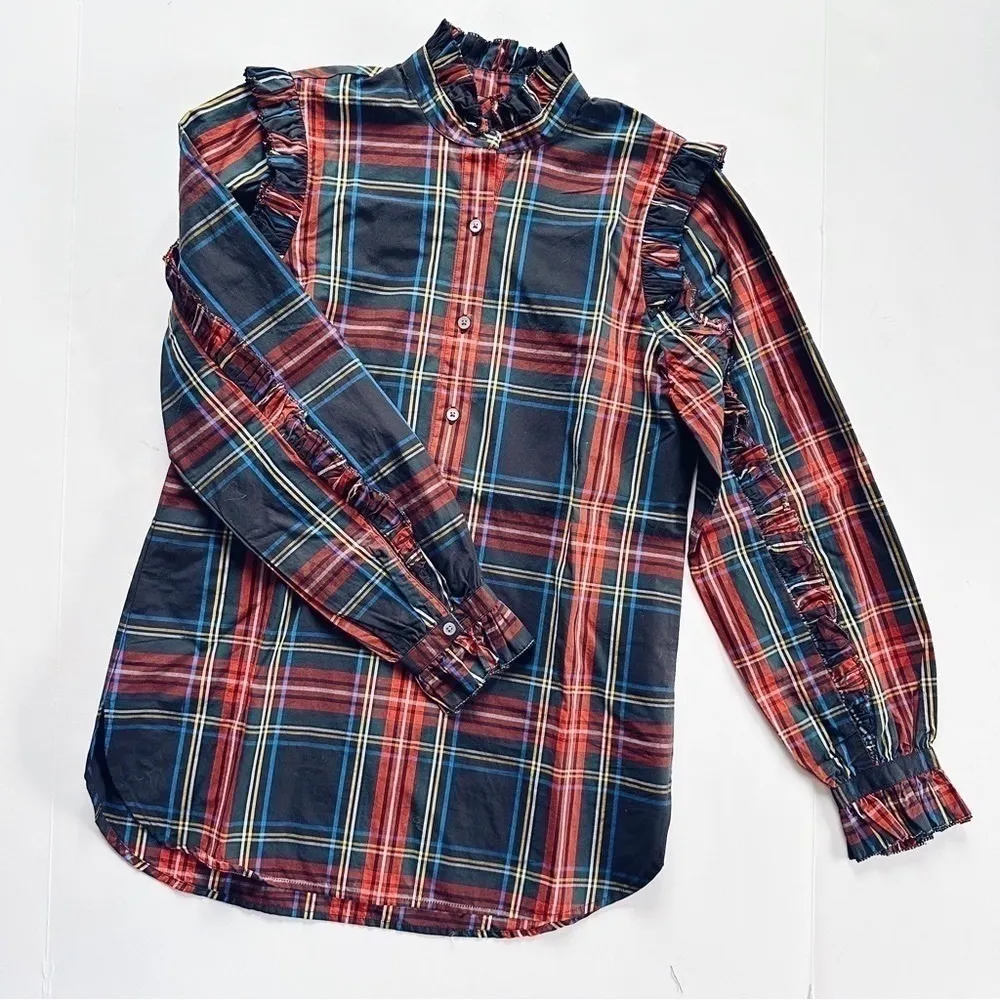 NEW J.Crew Classic Fit Ruffle Popover in Black Stewart Tartan XXS - Image 6