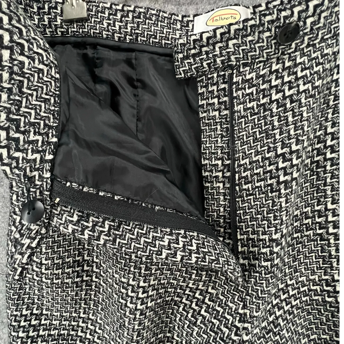 Talbots Vintage Pants Womens 14P Black White Wool Woven Plaid Wide Leg Trousers - Image 3