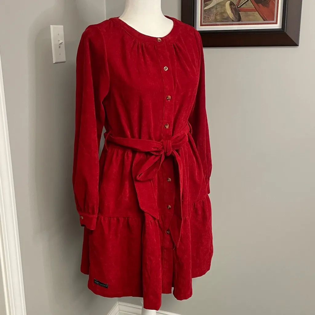 Simply Southern Red Corduroy Tiered Dress Sz Small Mini Short - Image 2