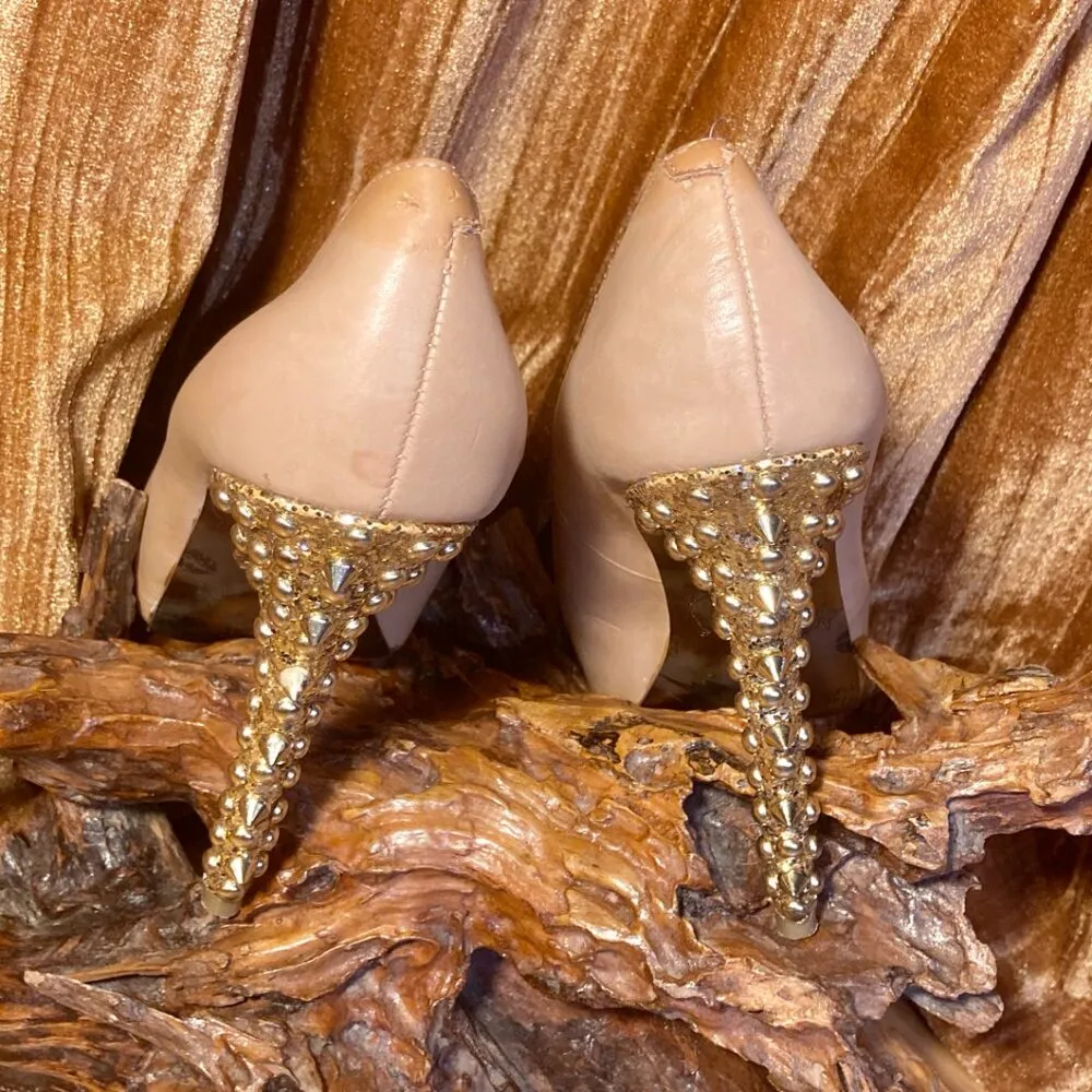 Betsey Johnson gold sparkle studded Veeraa nude stiletto platform pump heel 6 - Image 4