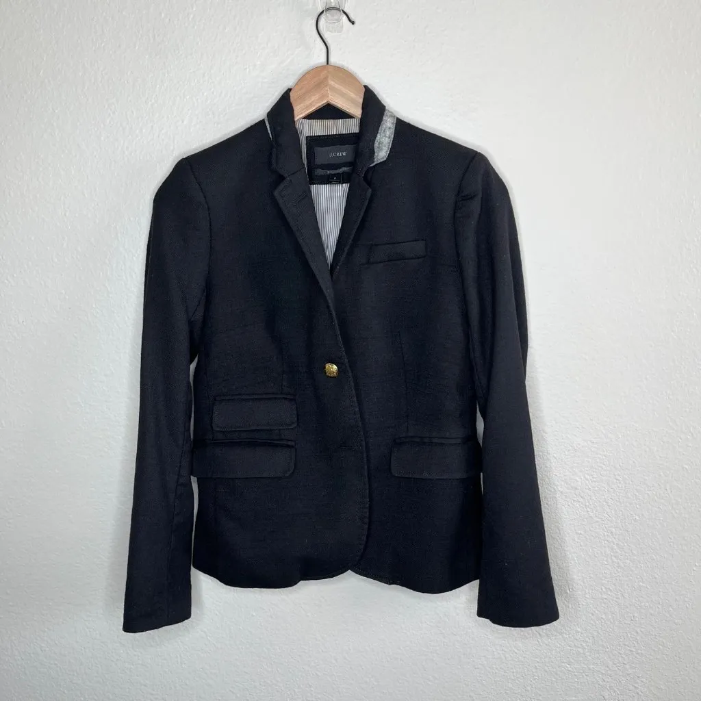 J. Crew Womens Black Preppy Wool Schoolboy Blazer Size 2 - Image 2