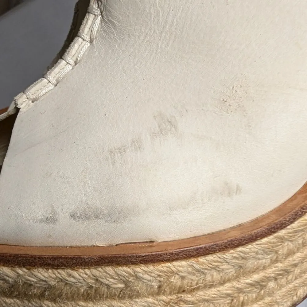 Vera Wang Lavender Label Mary Ann Ivory Leather Slingback Jute Wedge Sandals 9 - Image 5