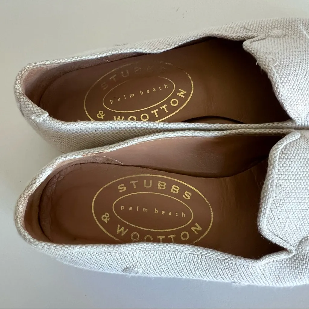 Stubbs and Wootton Women's Canvas Embroidered Cream Loafers Size 6 - Image 12