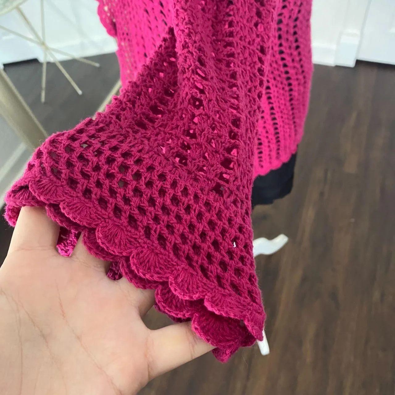 Westbound Coquette Whimsygoth Front Hook Ruffle Pink Crochet Cardigan S - Image 7