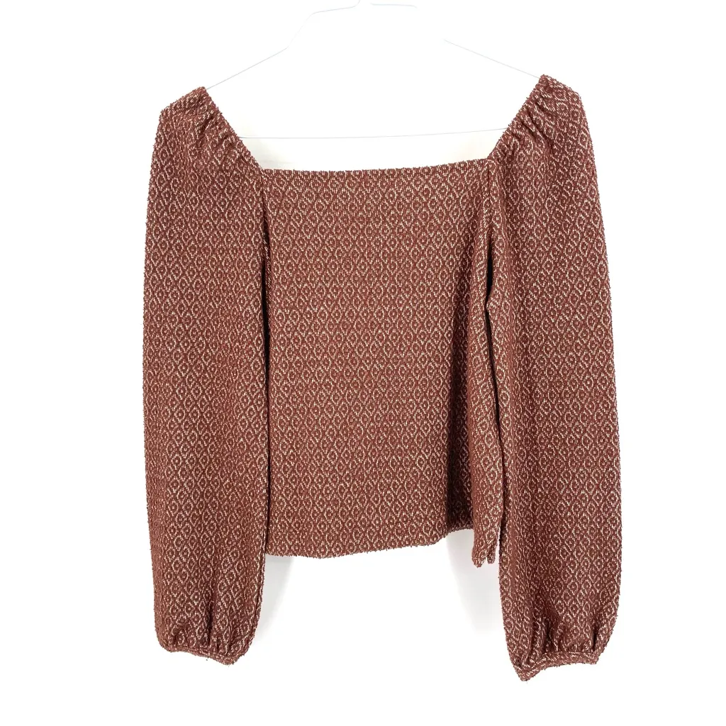 MADEWELL Jacquard Puff-Sleeve Boho Cropped Long Sleeve Blouse Top - Image 6