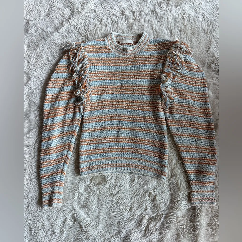 Ulla Johnson Arquette Pullover Crewneck Fringe Sweater in Lily Stripe Size M - Image 3