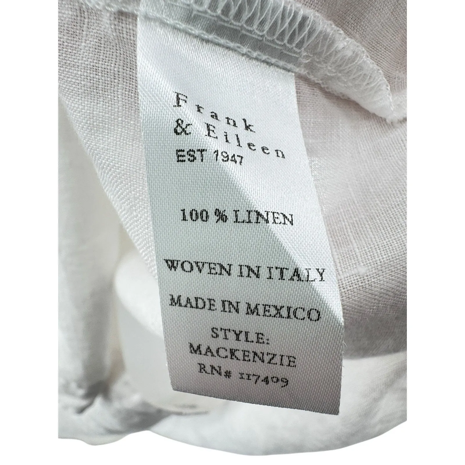 Frank & Eileen MacKenzie Button Up Shirt in White Linen Coastal Boho One Size - Image 8