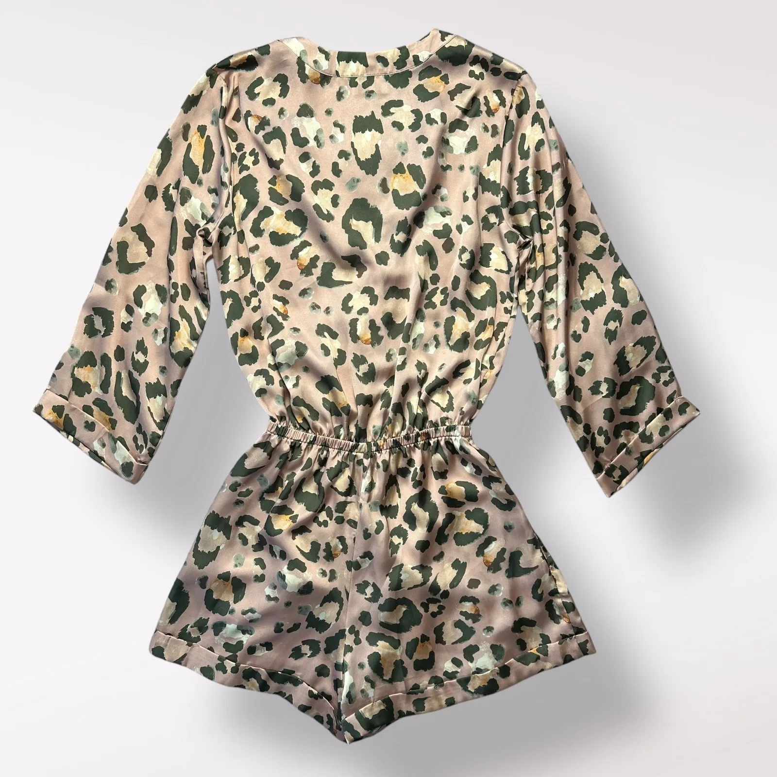 Show Me Your Mumu Blush Pink Cheetah Print Walker Romper Size S Satin‎ Boho NWOT - Image 6