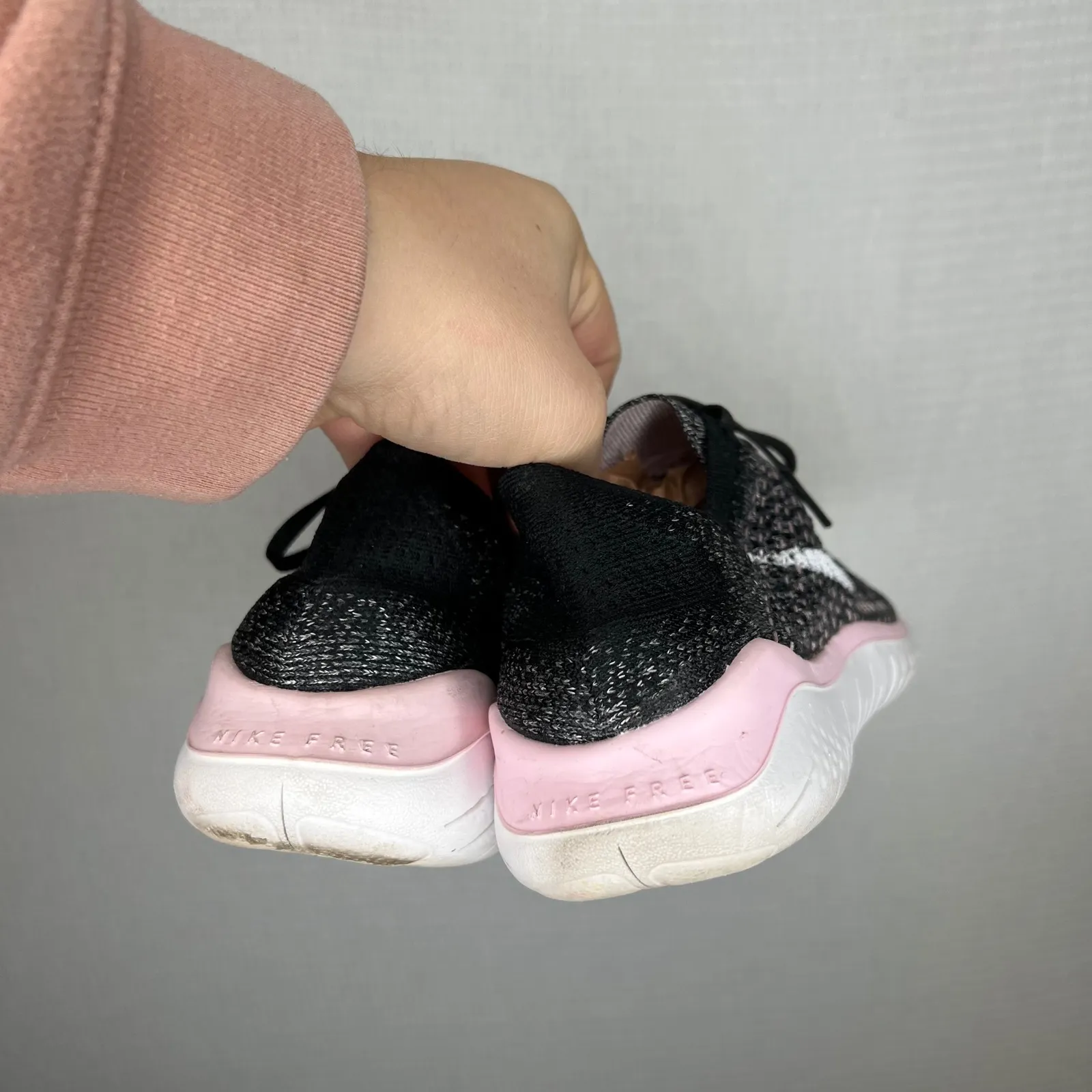 Nike Free RN Flyknit Women's Running Shoes Black Pink White Size 8 - Image 3