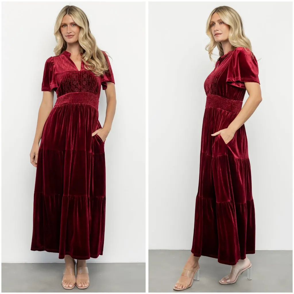 Baltic Born Maida Embroidered Velvet Dress in Cranberry Size L NWOT - Image 3