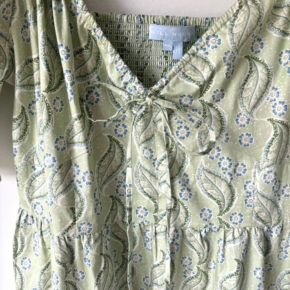 Hill House Home Ophelia Dress Eucalyptus Floral Green Midi Dress Cottagecore - Image 4