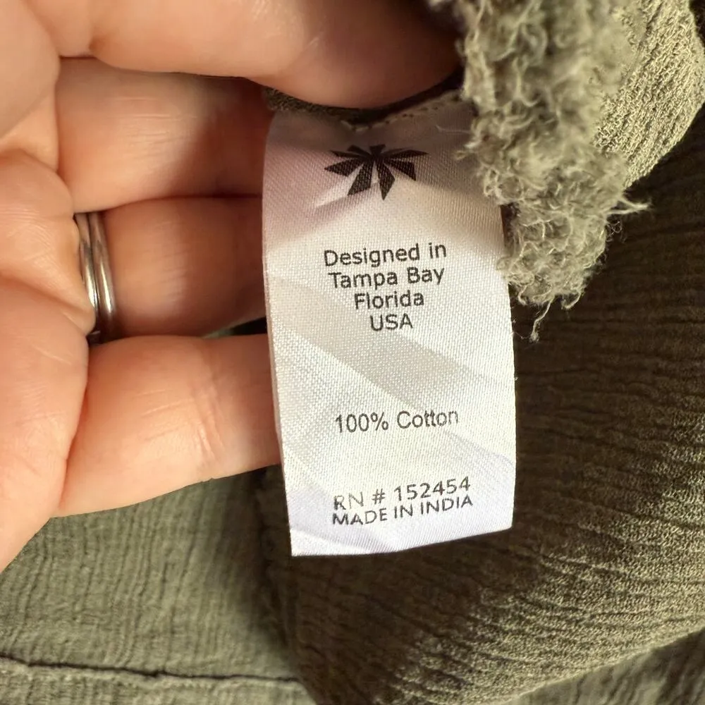 KYLA SEO | Dark Sage Green Embroidered Cotton Gauze Boxy Blouse | Size Small - Image 6