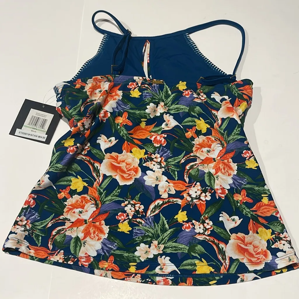 🇺🇸Ellen Tracy floral NWT navy halter striped swim top tankini 8 - Image 3