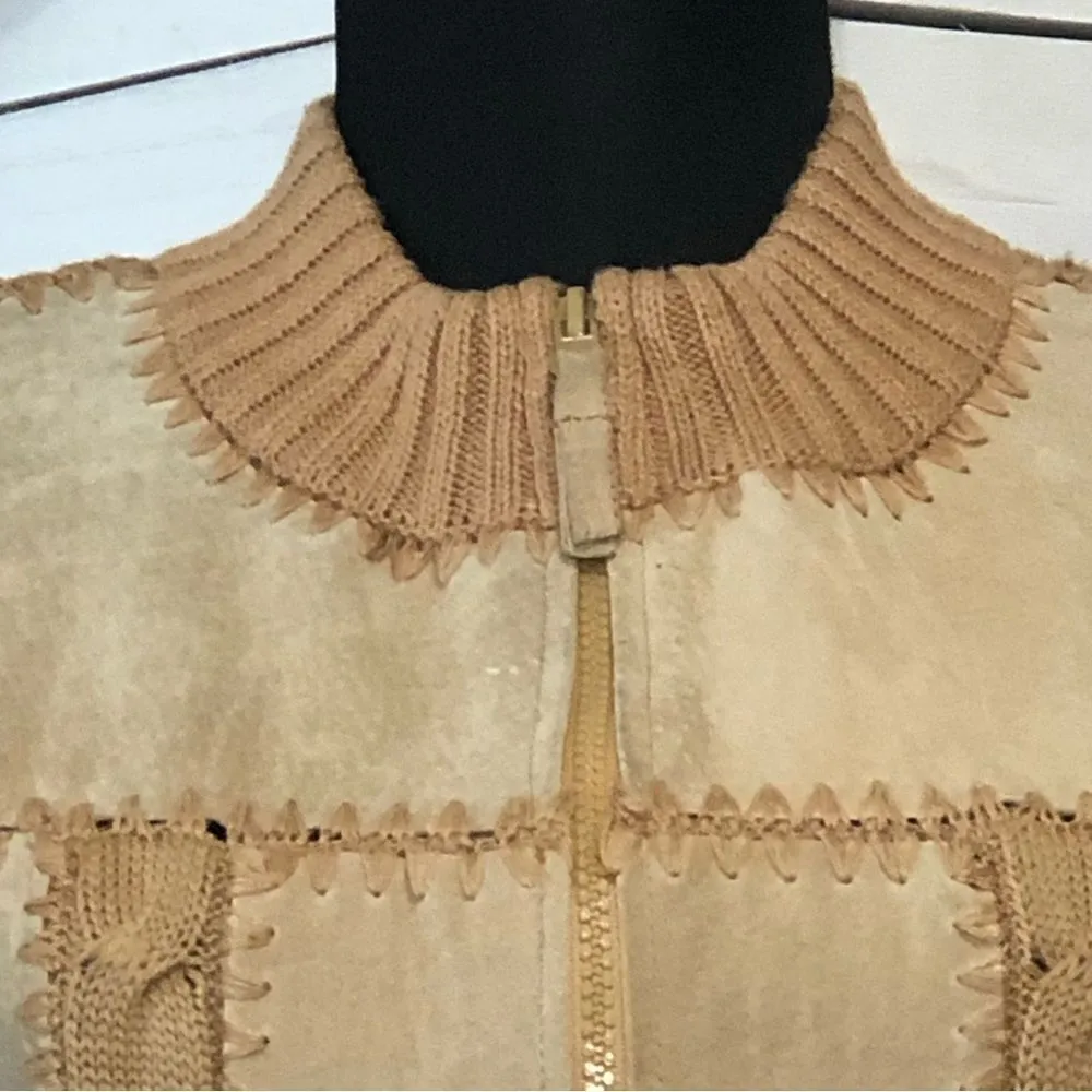 Vintage Y2K Tan Suede Leather Vest Large - Image 3