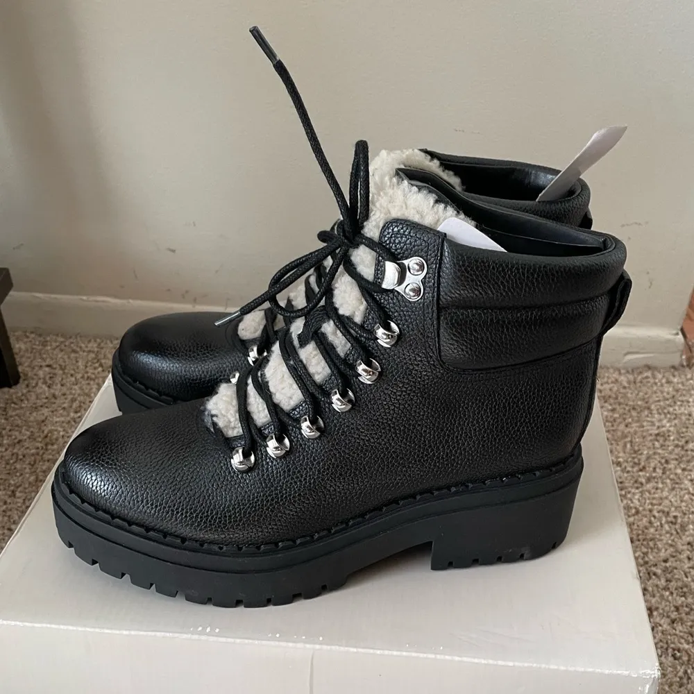 Marc Fisher LTD Nairy Lace Up Genuine Shearling Lug Sole Bootie Size 7 NIB - Image 4