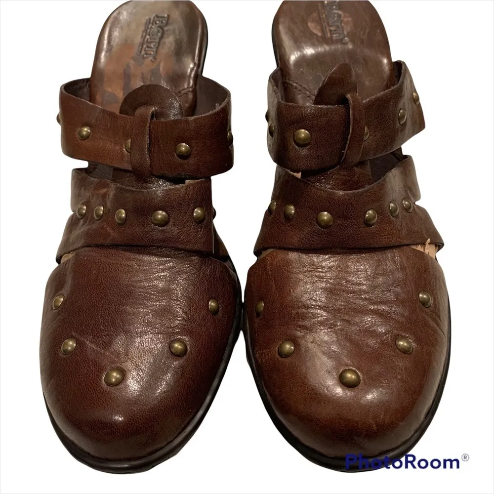 Born Leather Studded Heel Platform Mules Size 10 - Image 4