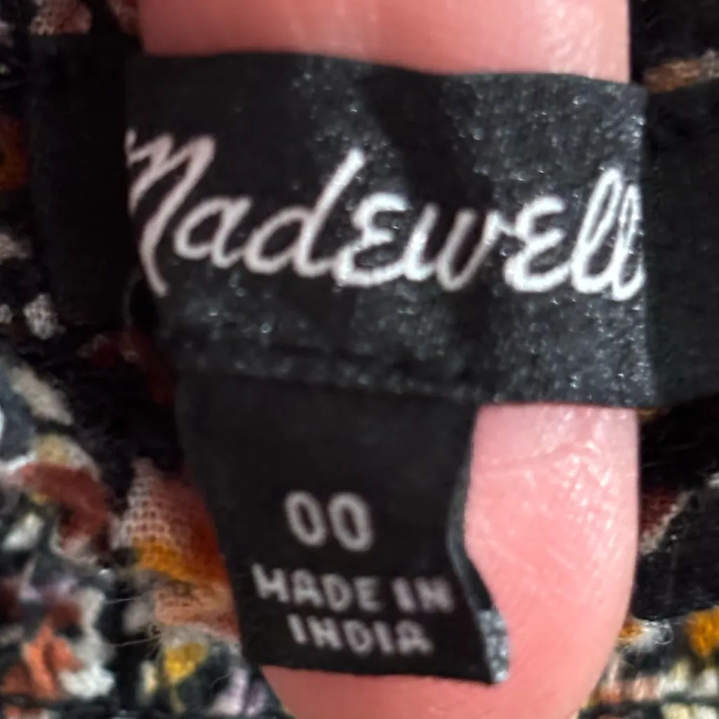 Madewell Womens Lucie Smocked Peplum Square Neck Top Black milkmaid Floral Sz 00 - Image 3