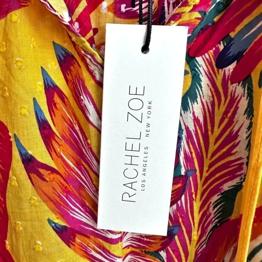 RACHEL ZOE | Bright Tropical Floral Bird Print Beaded Tassel Blouse | Medium - Image 4
