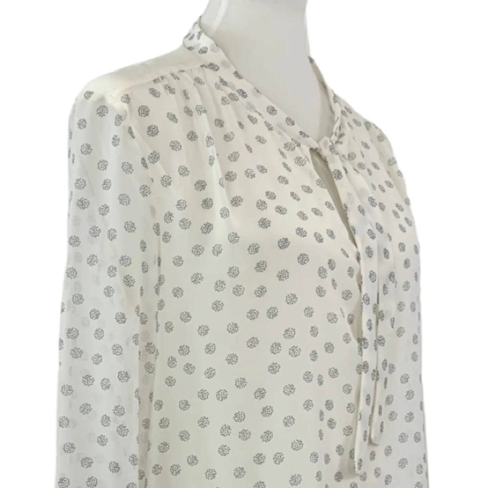 Ann Taylor Career Blouse Tie Neck Long Sleeves White Black NEW Women's Size M - Image 7