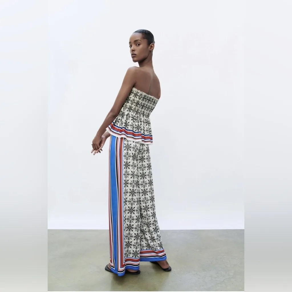 Zara Wide Leg High Waist Palazzo Scarf Print Flowing Trousers Moroccan Tile Smll - Image 3