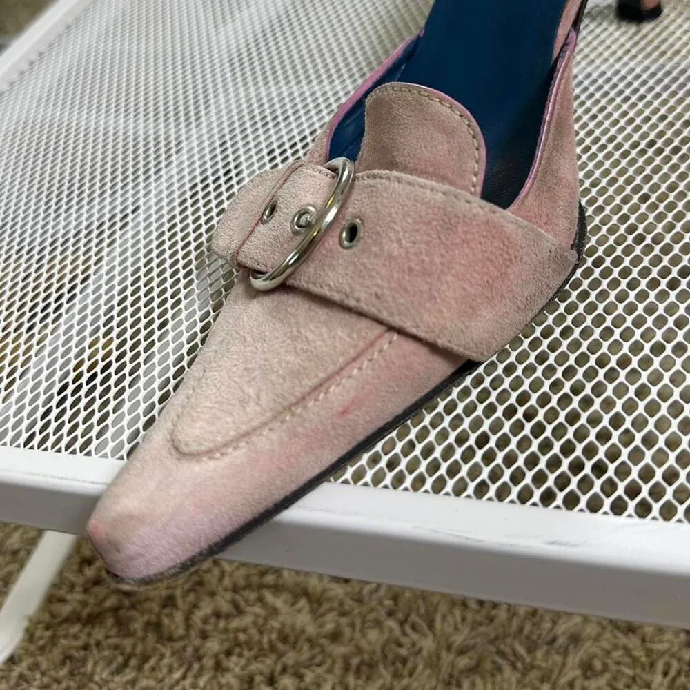 Pink suede mule with silver buckle #glam #girly #kittenheel #summerheel - Image 4