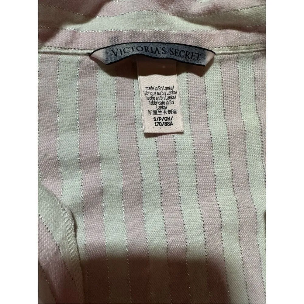 Victoria’s Secret pink white metallic silver striped pajama set sz small - Image 6