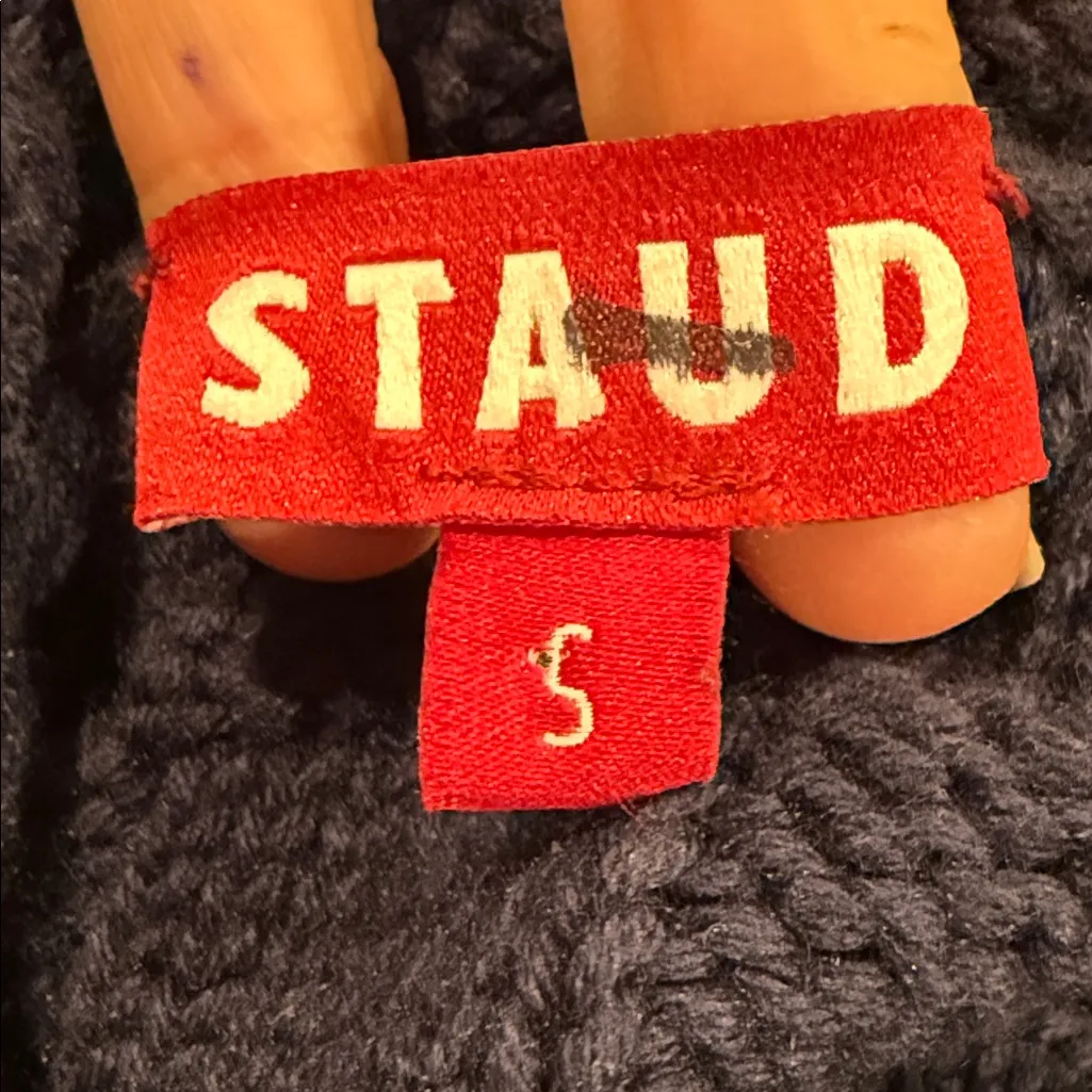 STAUD Rocky Cold Shoulder Blue Basket Weave
Turtleneck Sweater Size Small - Image 11