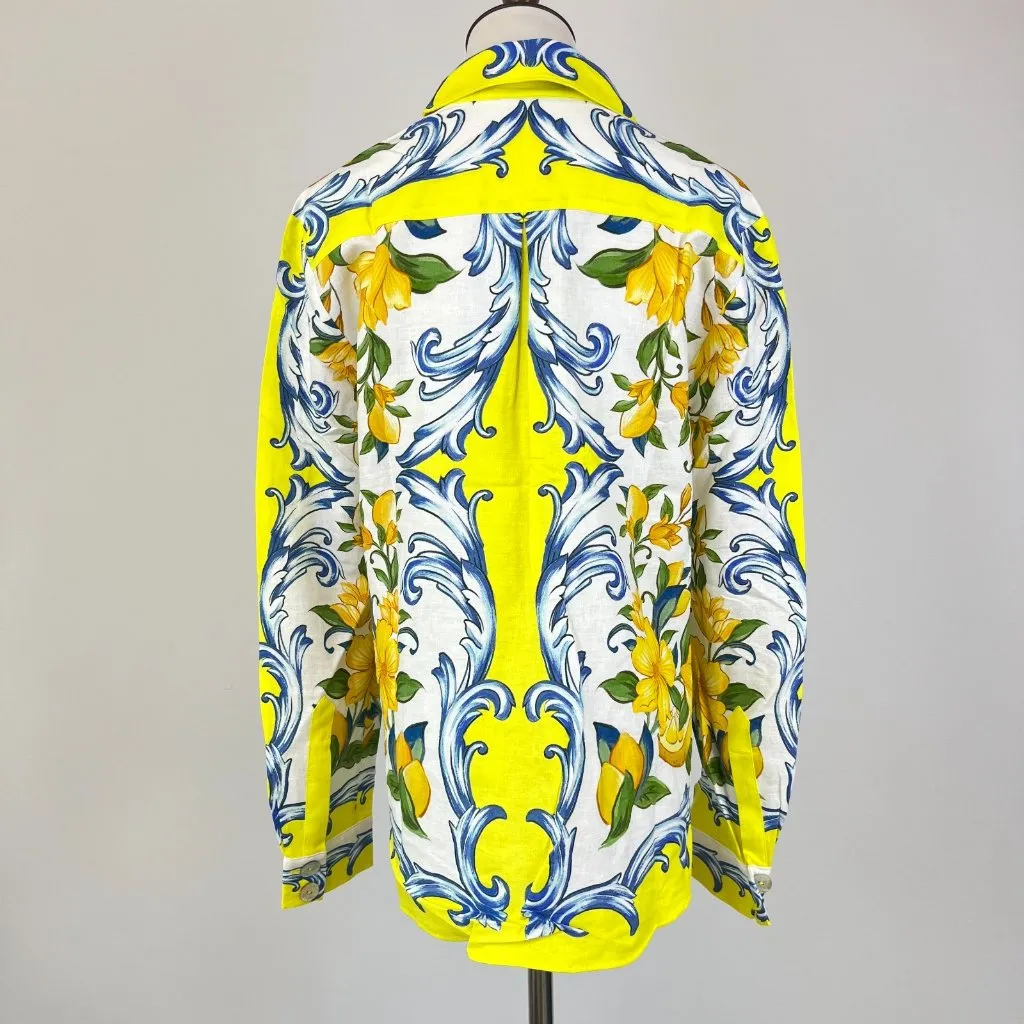 NWOT Farm Rio Sicily Scarf Linen-Blend Floral Button-Down Shirt Blouse Size XS - Image 5