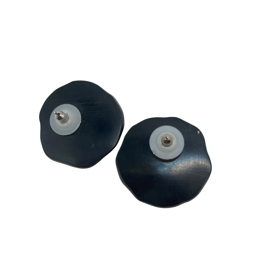 Black & Silver Faceted Round Post Earrings A172 - Image 2