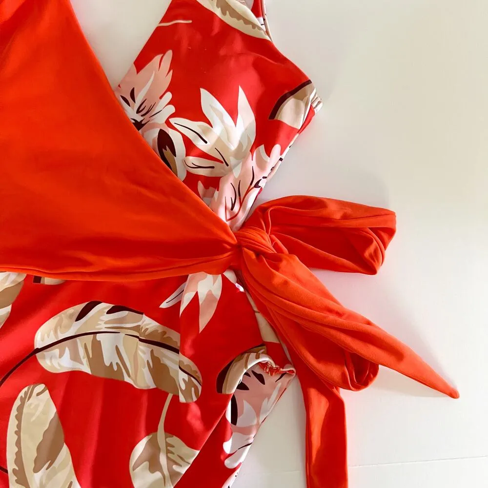 [CHYRII] Orange Red Floral Feather Wrap Front V - Image 7