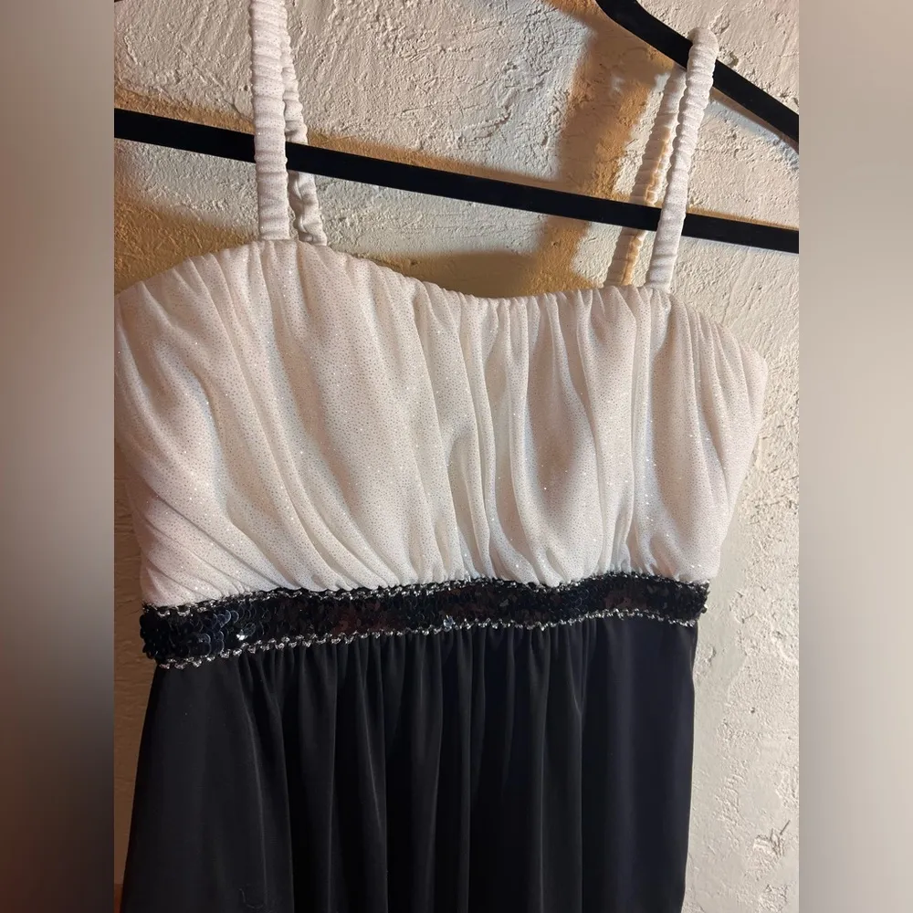 Enfocus Studio Cream and White High Low Sundress shimmer sheer sparkle straps - Image 4