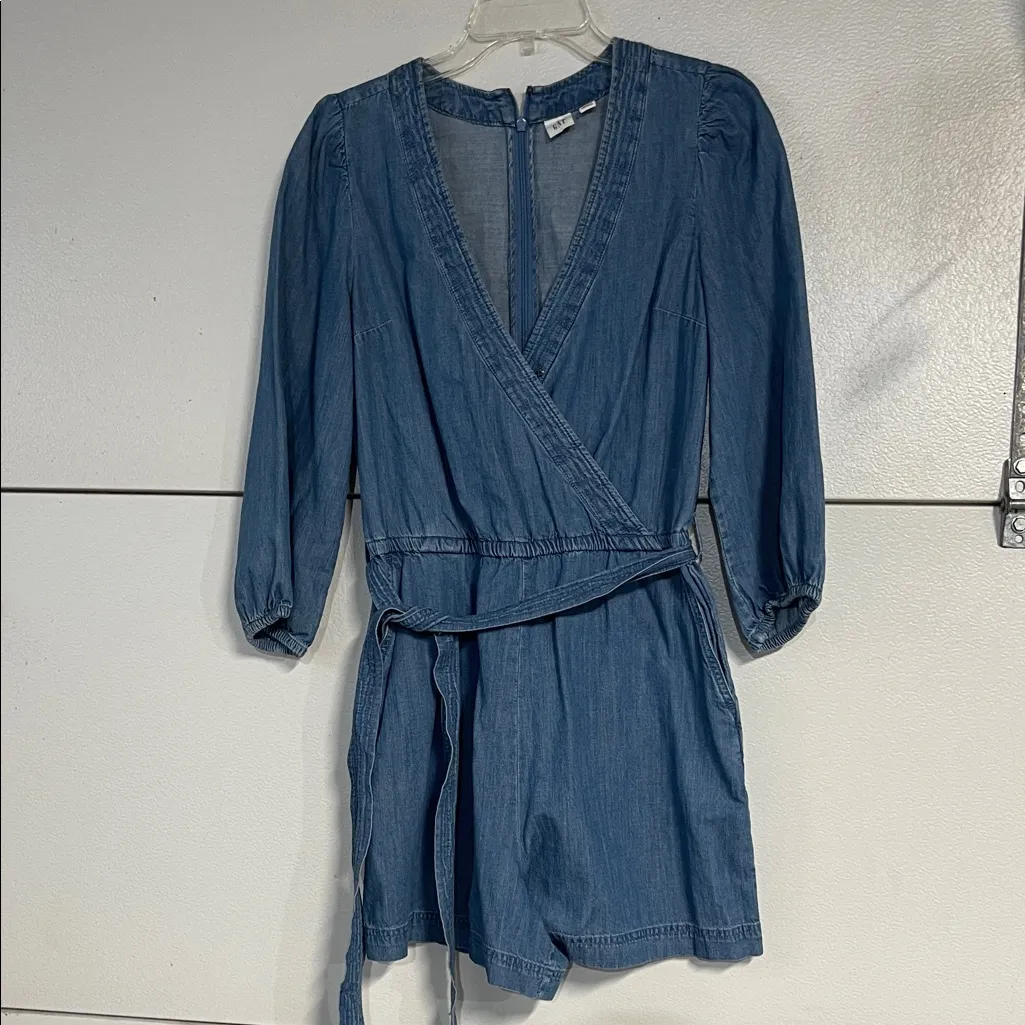 GAP WOMENS BLUE DENIM CHAMBRAY ROMPER LONG SLEEVE 4/SMALL - Image 2