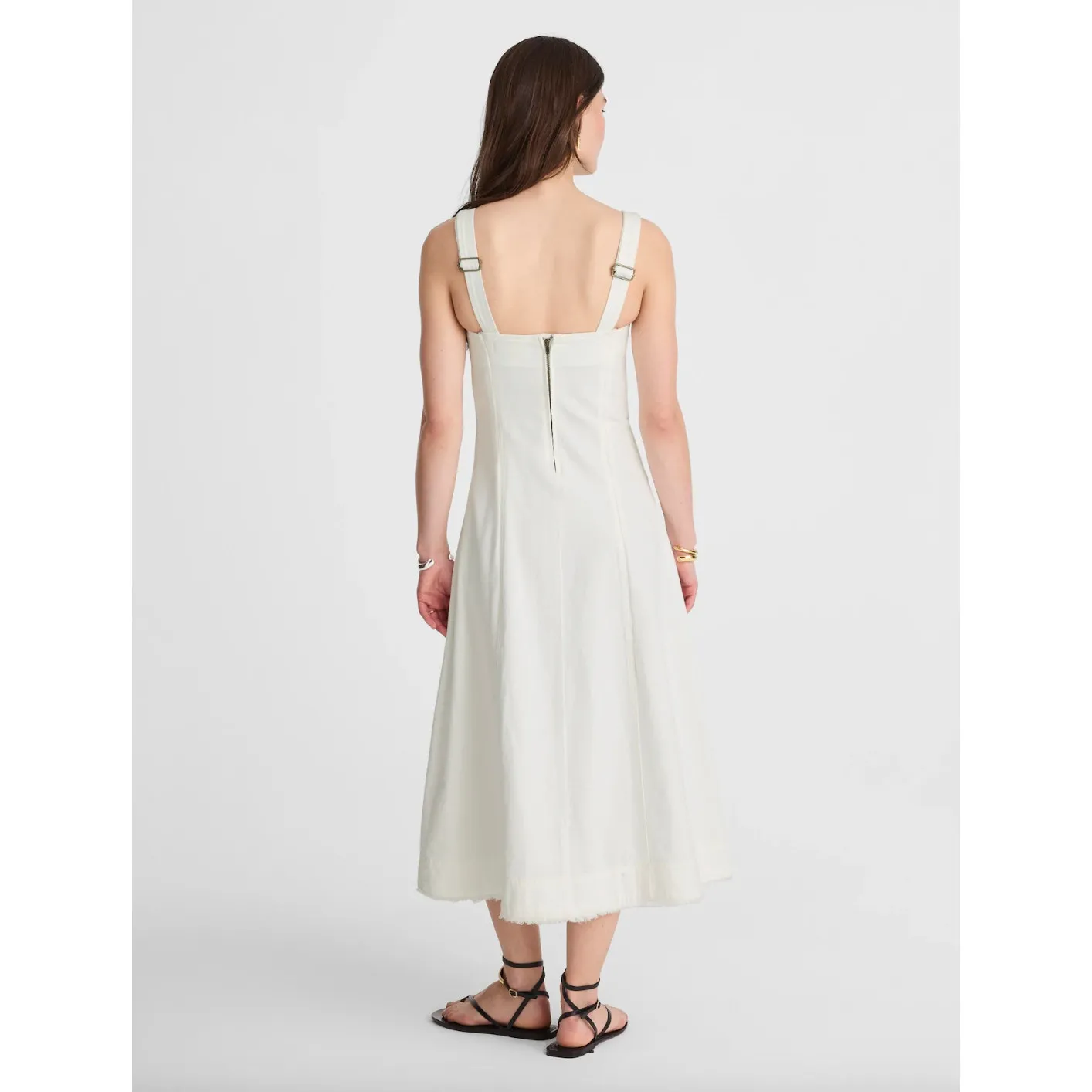 Madewell Denim Scoopneck Midi Dress Pure White Wash A Line Minimalist Medium NWT - Image 4