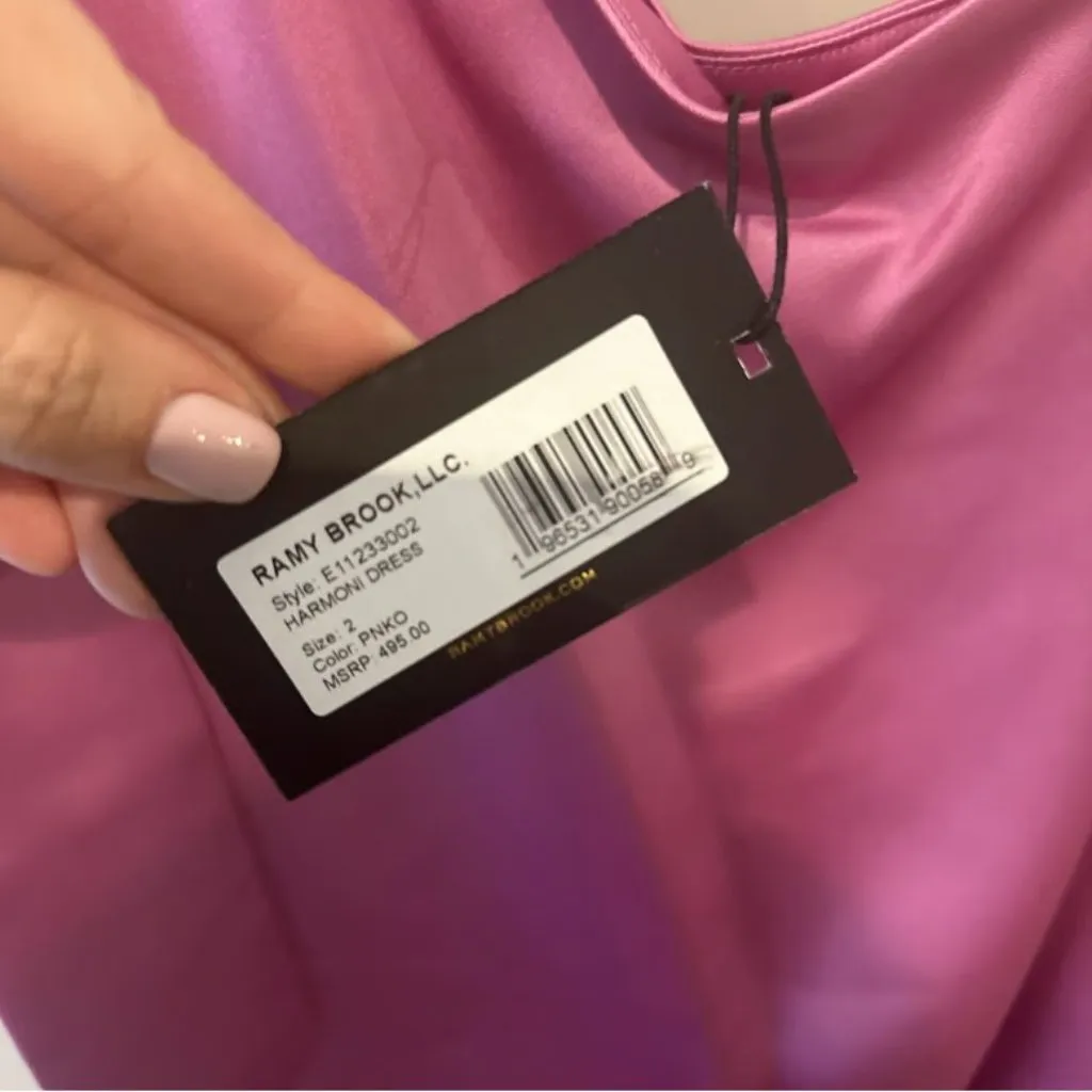 NEW Ramy Brook Pink One Shoulder Mini Dress Size 2 Sleeveless Bow Detail $495 - Image 4