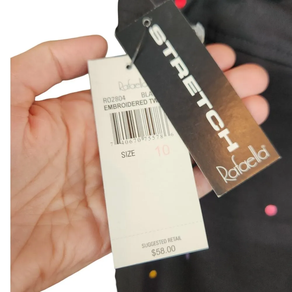 Rafaella Black Embroidered Colorful Polka Dot Stretch Capri Womens 10 NWT - Image 3