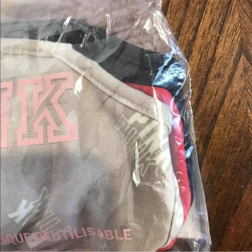 VICTORIA’S Secret Vs Pink Reusable Cloth Face Mask New 3 Pack Red Ran Ca… - Image 4