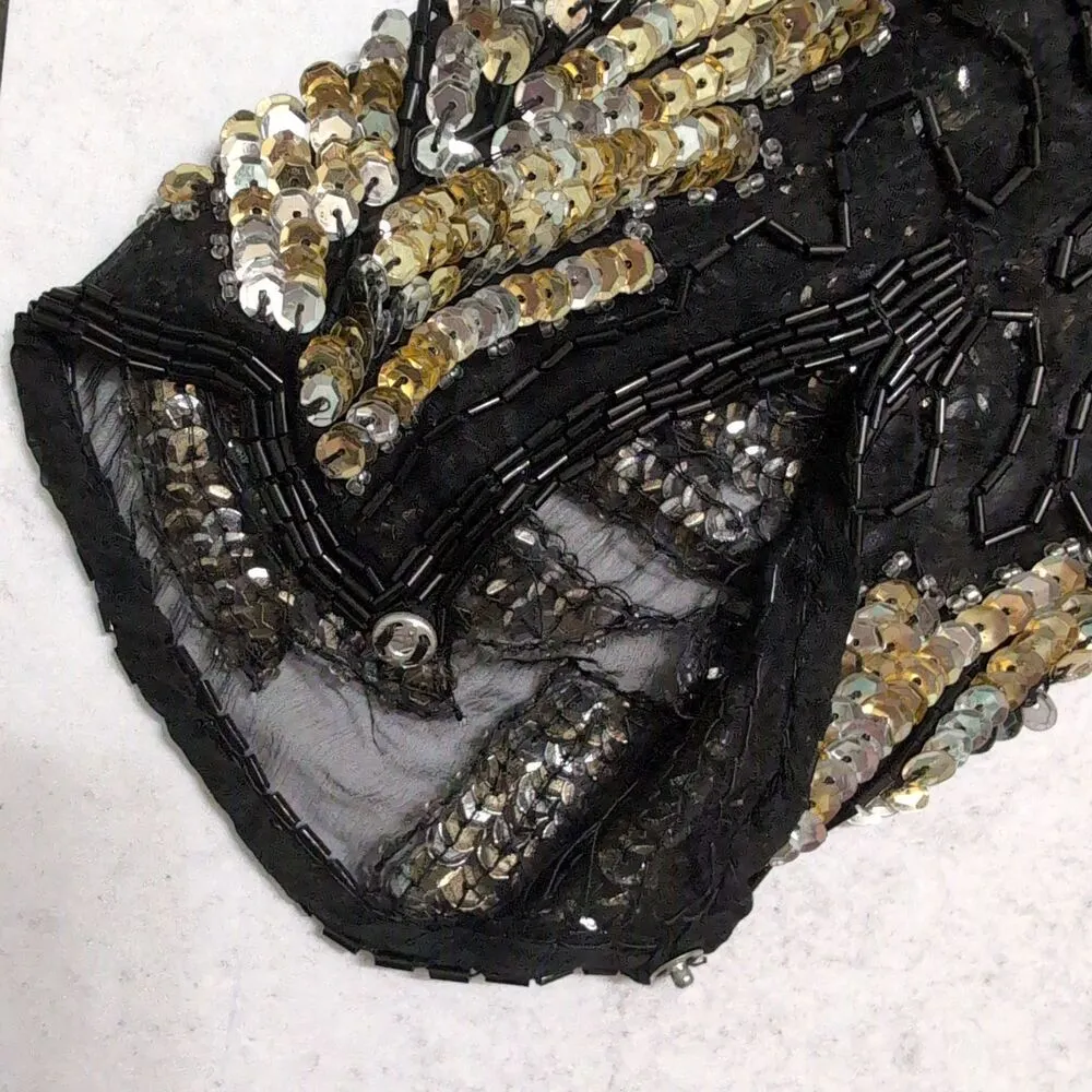 Scala Black Silk Sequin Embellished Long Sleeve Evening Gown Dress Size PL - Image 6